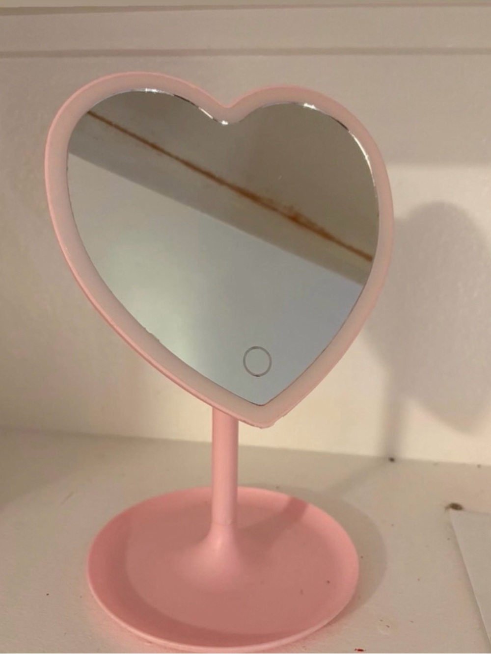 Heart-Shaped Pink Light-Up Vanity Mirror and Jewelry Holder